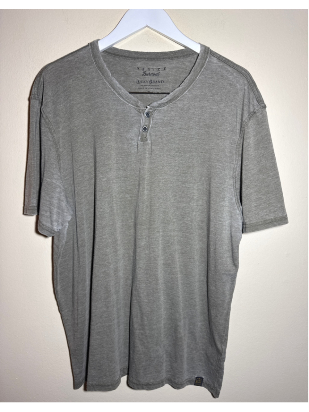 Lucky Brand Venice Burnout Henley T-Shirt Grey XL